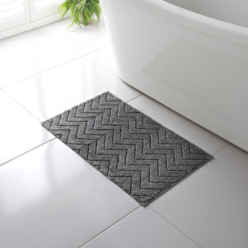 Simply Everyday Chevron Tufted Bath Mat Grey Bath Mats B&M