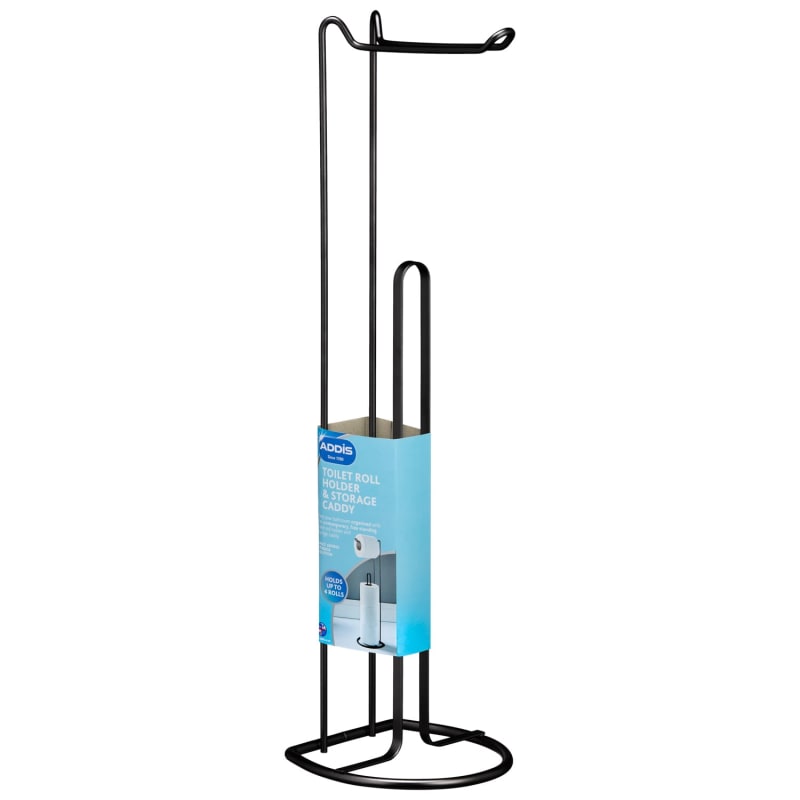 Addis 2 in 1 Free Standing Toilet Roll Holder Black Bathroom B&M