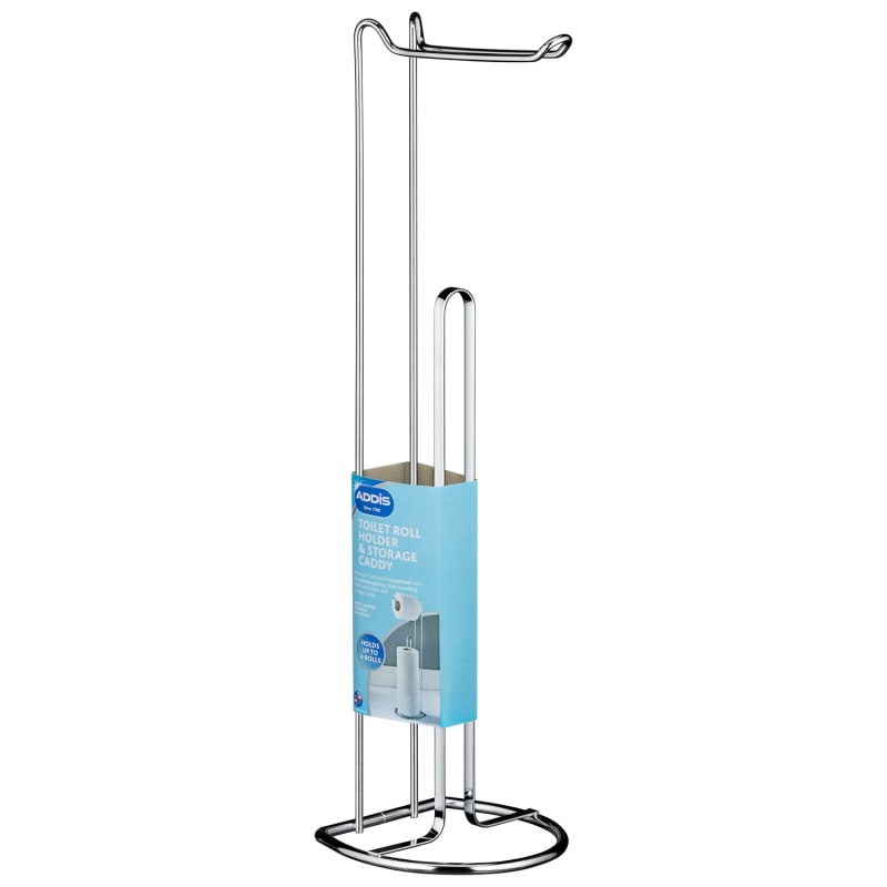 Addis 2 in 1 Free Standing Toilet Roll Holder Chrome Bathroom B&M