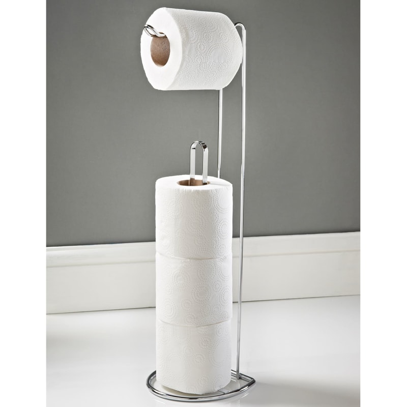 Addis 2 in 1 Free Standing Toilet Roll Holder Chrome Bathroom B&M