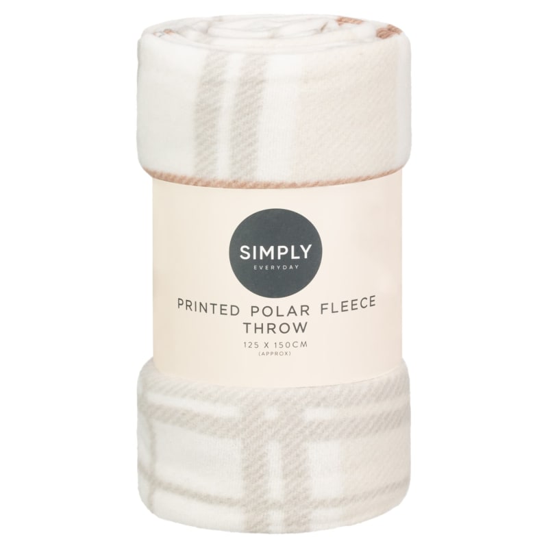 Printed Polar Check Fleece Throw Natural Throws B&M Stores
