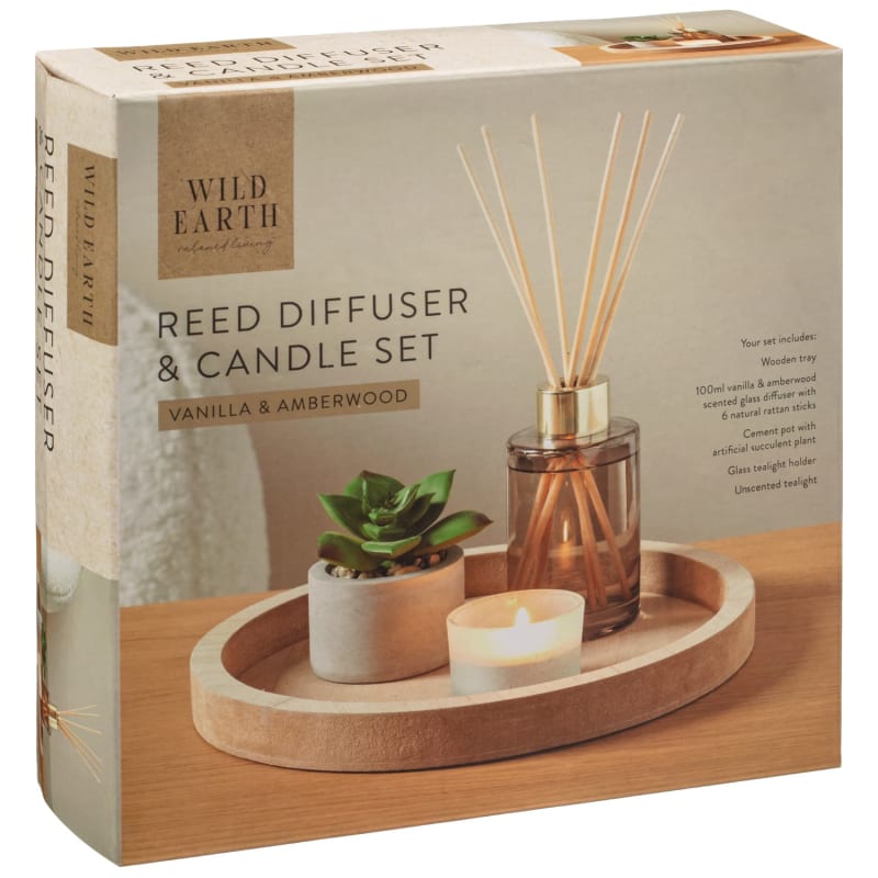 Wild Earth Diffuser & Candle Set Vanilla & Amberwood Diffusers B&M