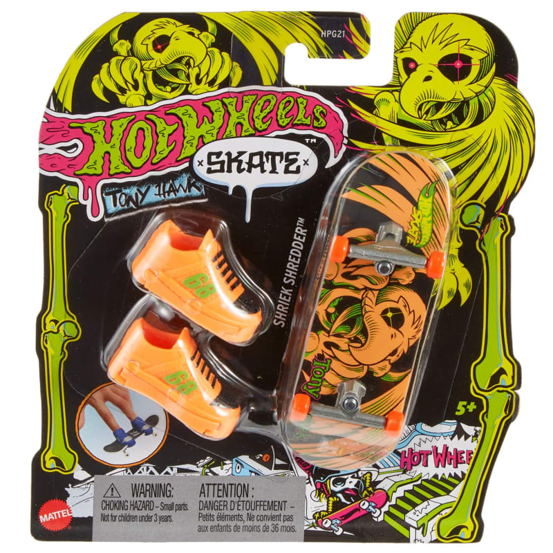 Hot Wheels Skate Tony Hawk Draggin' Bones HPG33 - Tavola Completa Con Scarpe Rimovibili, Colori Fluò