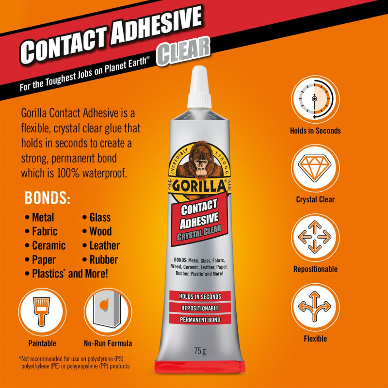 Gorilla Crystal Clear Contact Adhesive 75g Adhesives & Tape B&M