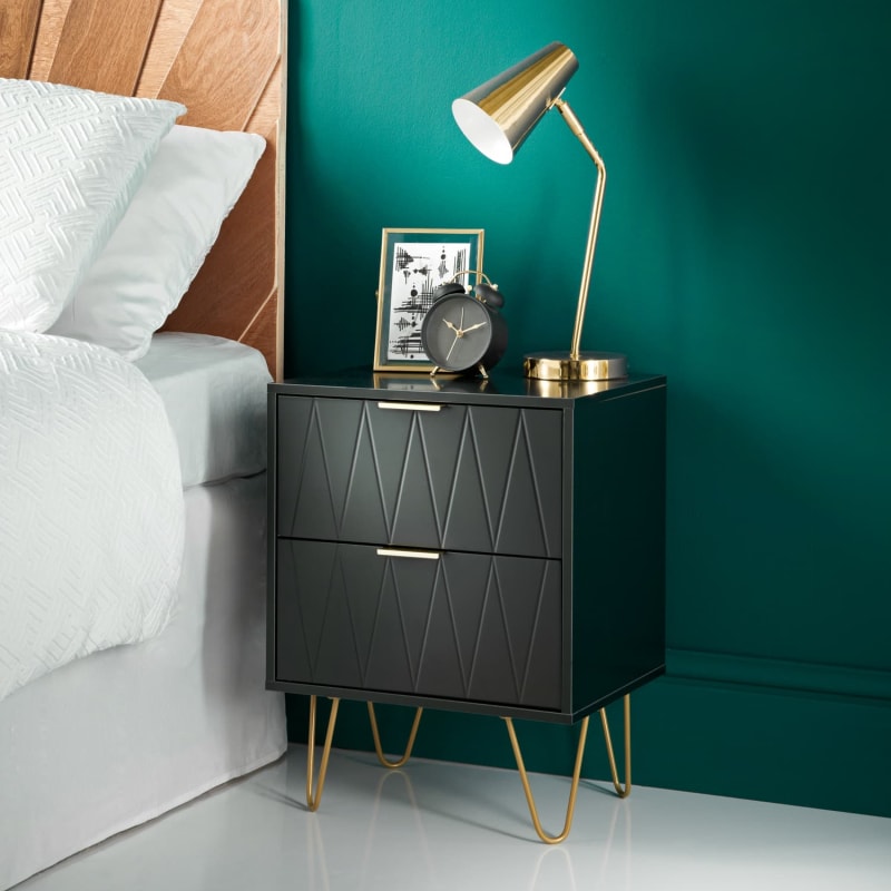 Loft Studio 2 Drawer Bedside Table Black Bedside Tables B&M