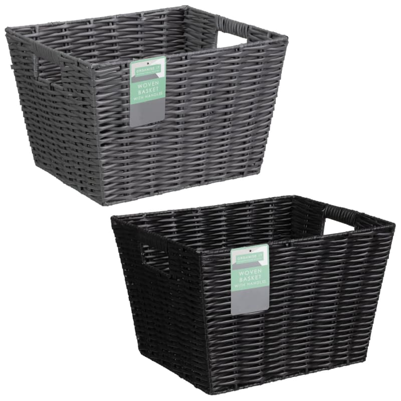 Woven Basket With Handles Black Bathroom Storage B&M