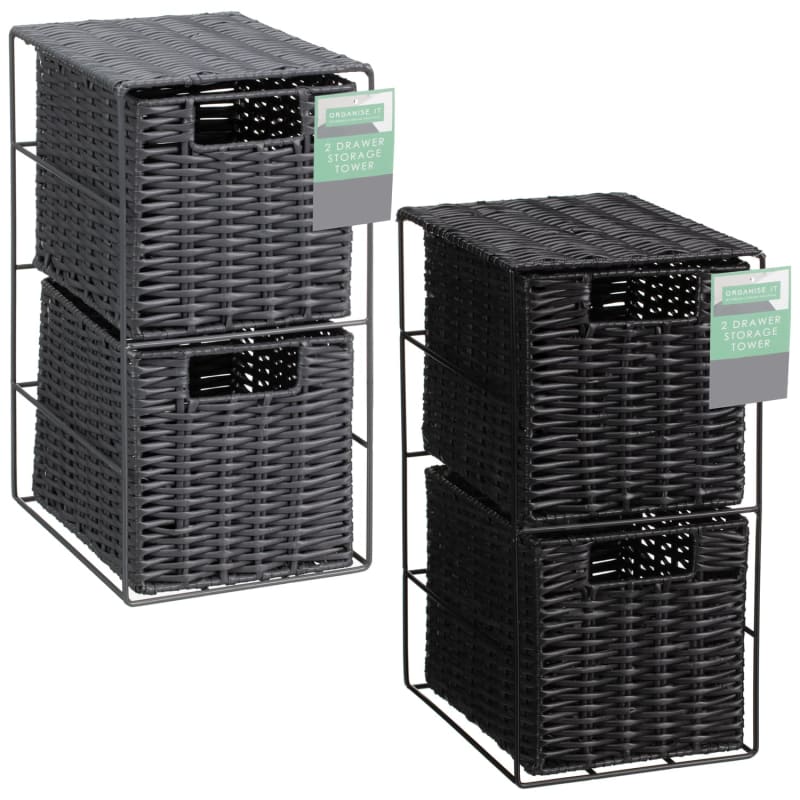 2 Drawer Storage Tower Black Bathroom Storage B&M