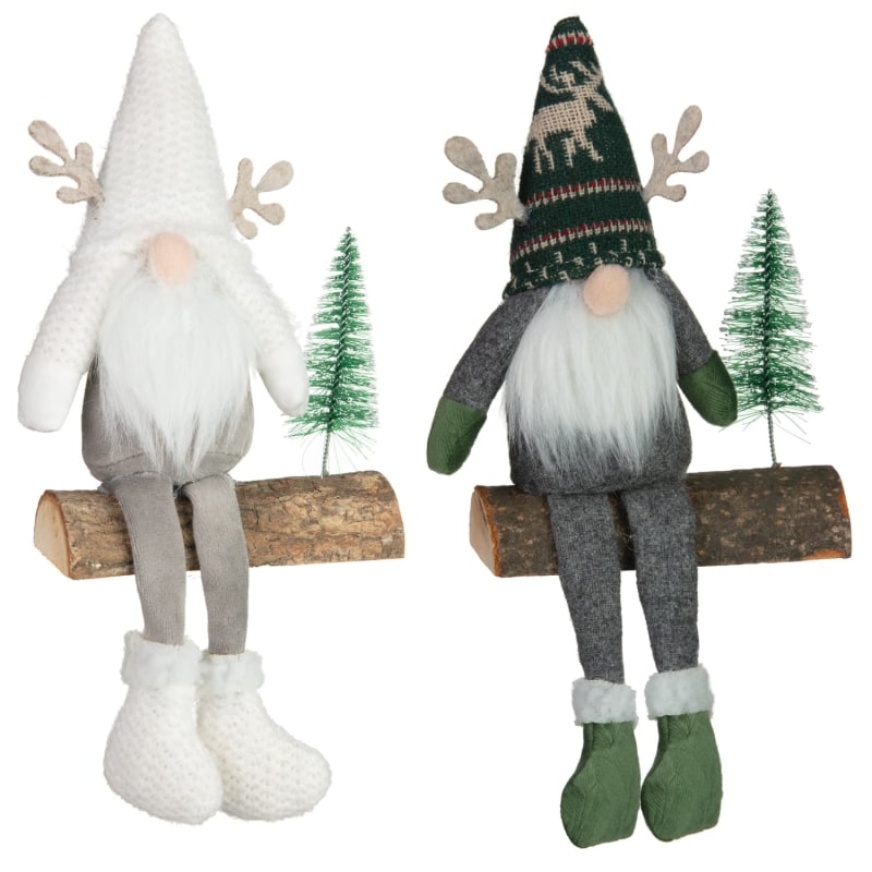 Gonk Sitting on Wood Base Green Christmas Decorations B&M