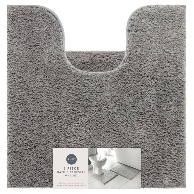 Simply Everyday Bath & Pedestal Mat Set - Grey | Bathroom | B&M
