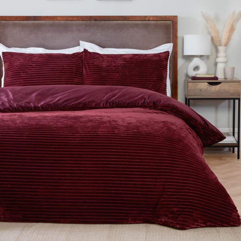 Ribbed Flannel Berry Duvet Set King Size Duvet Sets B&M