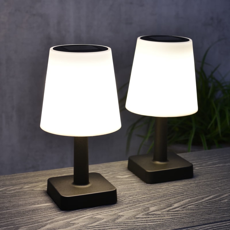 Solar Powered Table Lamps 2pk Warm White LED Garden B&M