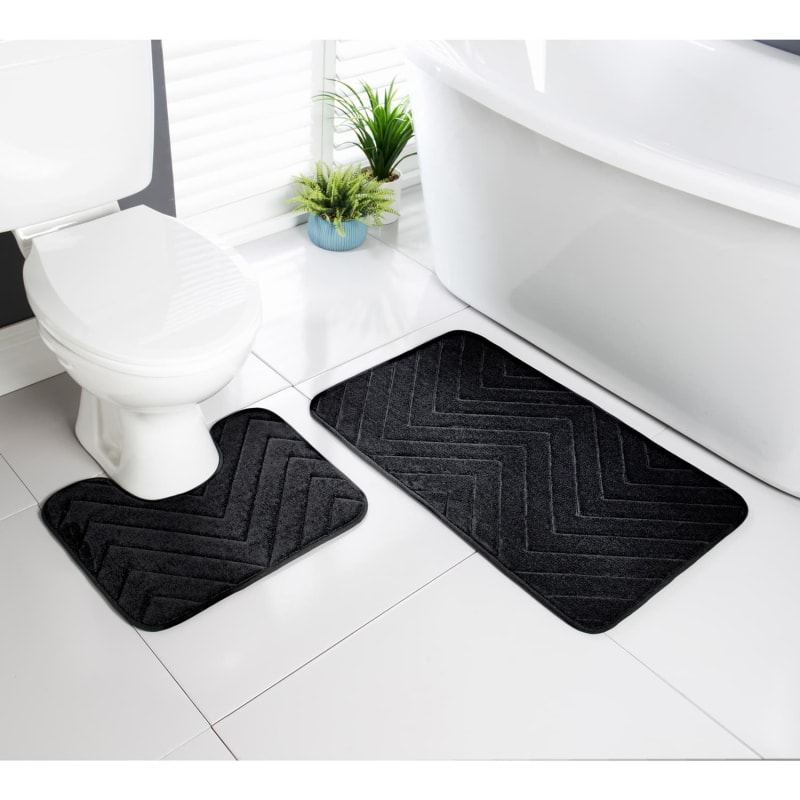 Chevron Bath Mat Set - Black