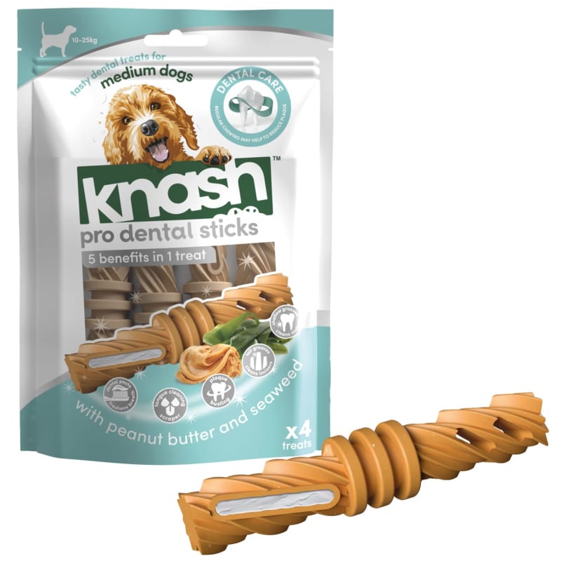 Knash Pro Dental Sticks Peanut Butter Seaweed Dog Treats B&M