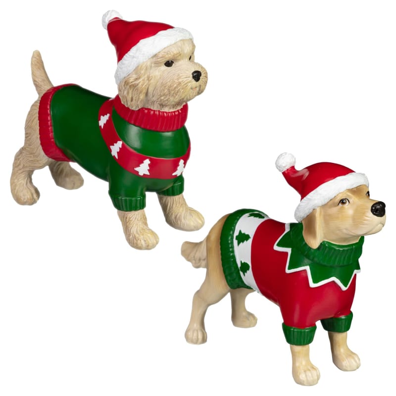 Dog in Christmas Jumper Ornament 18cm Frenchie Decorations B&M