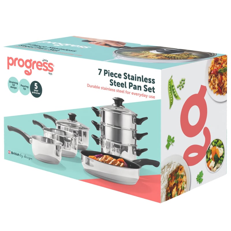 Progress Stainless Steel Pan Set 7pc | Cookware | B&M Stores