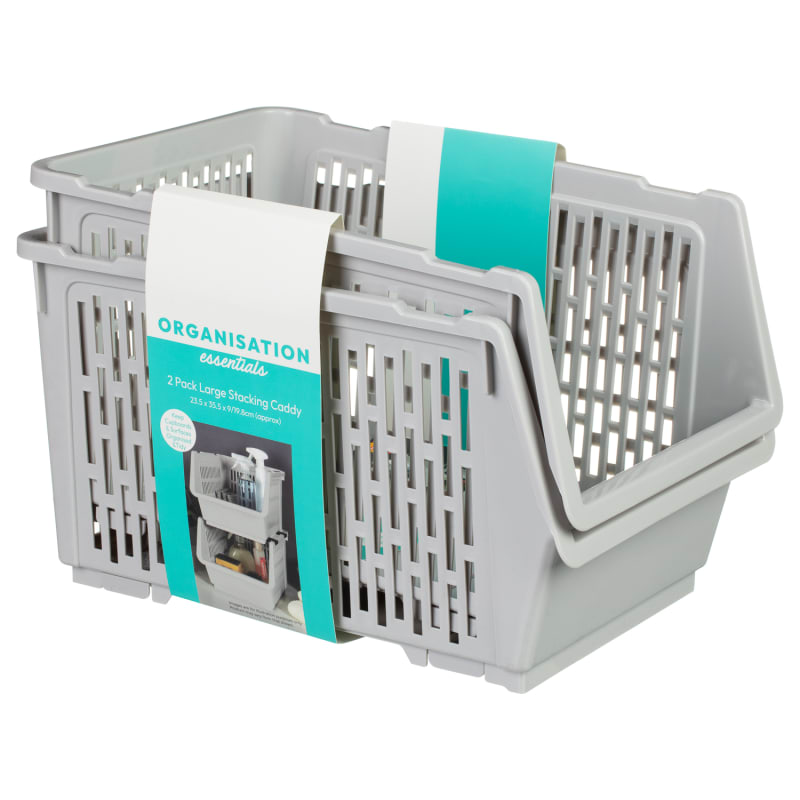 Stackable Caddy Large Stacking Caddy 2pk - Grey | Storage Baskets | B&M