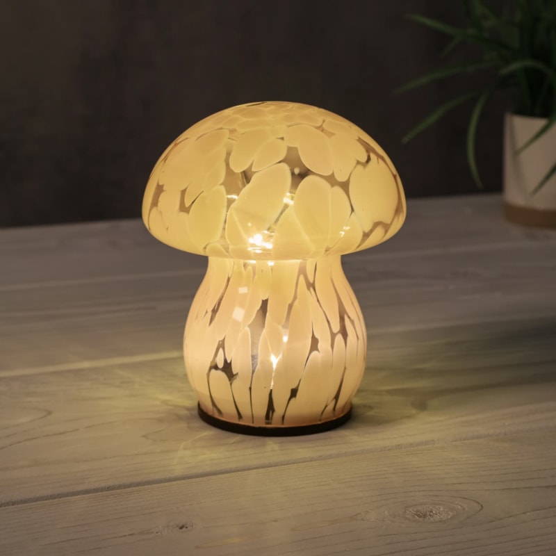 Mason & Jones Solar Powered Confetti Glass Mushroom - White | B&M