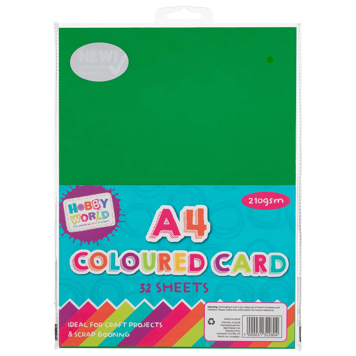 Hobby World A4 Coloured Card 32pk | Kids Arts & Crafts - B&M