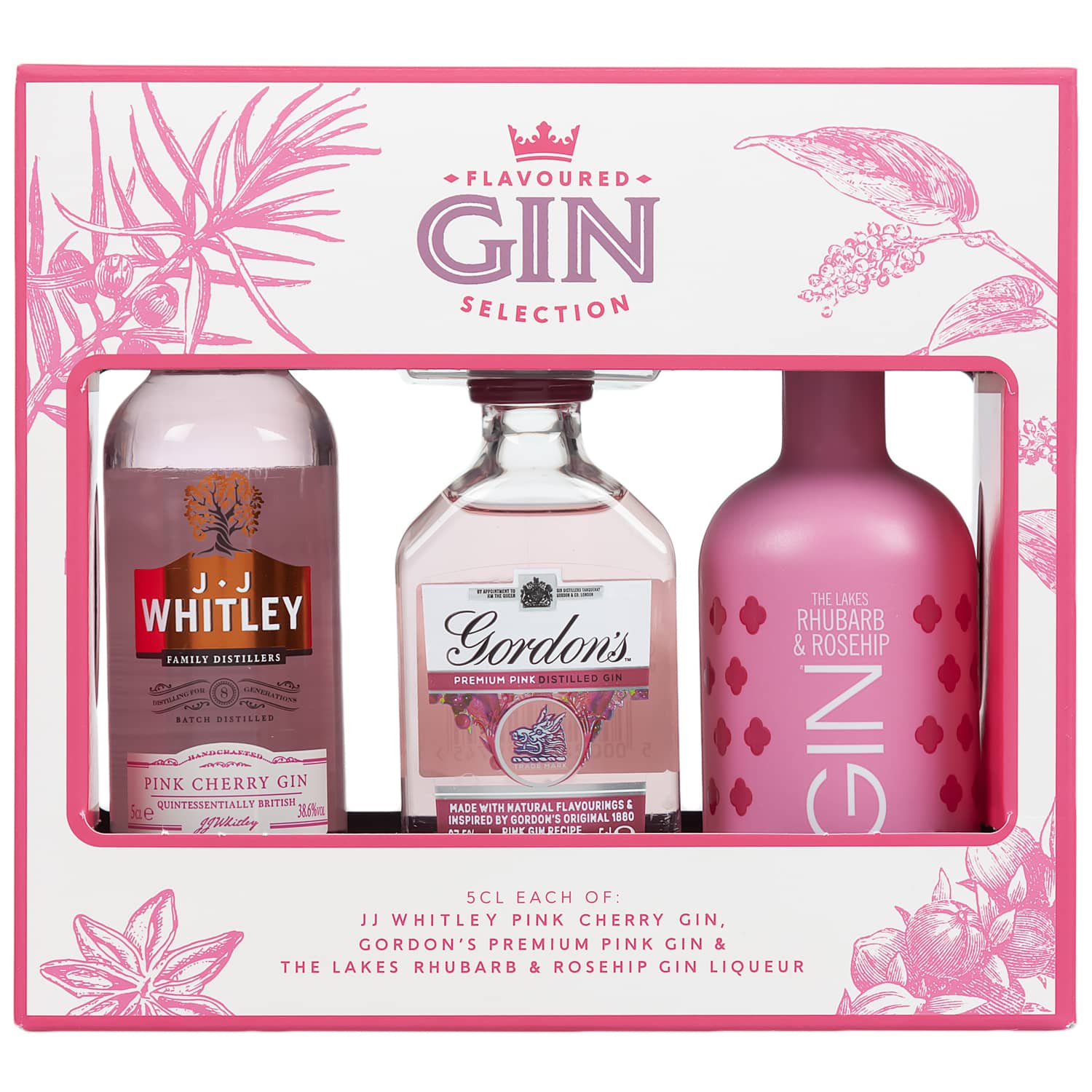 Flavoured Gin Selection 3pk Pink, Rhubarb Gifts B&M