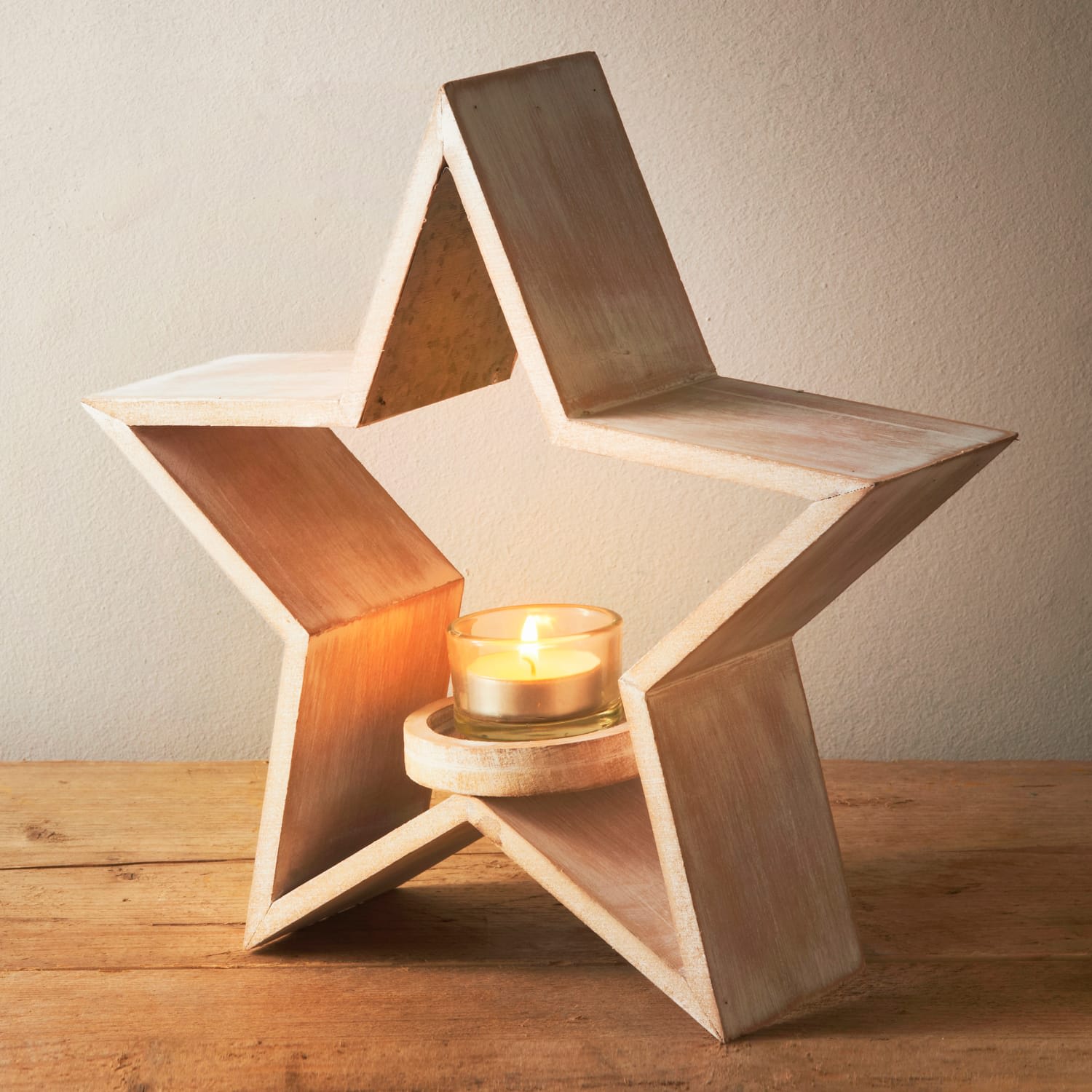 Wooden Star Shaped Candle Holder Candles Giftware B&M