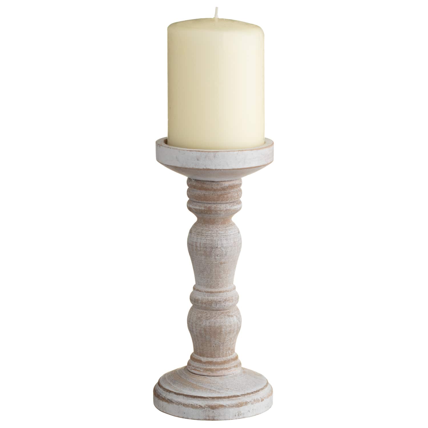 Heritage Wooden Pillar Candle Stick Candles Giftware B&M