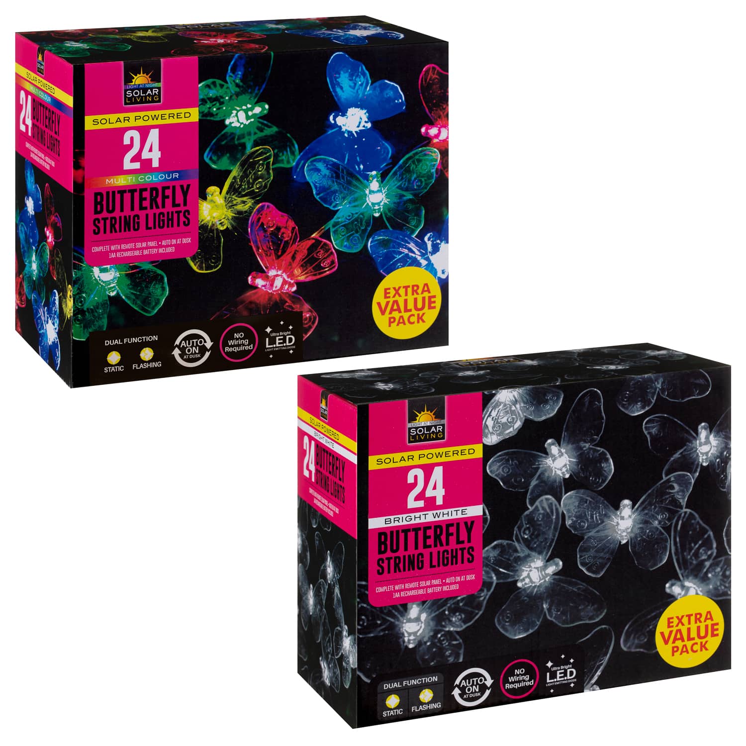 24 Solar LED Butterfly String Lights Multicolour B&M