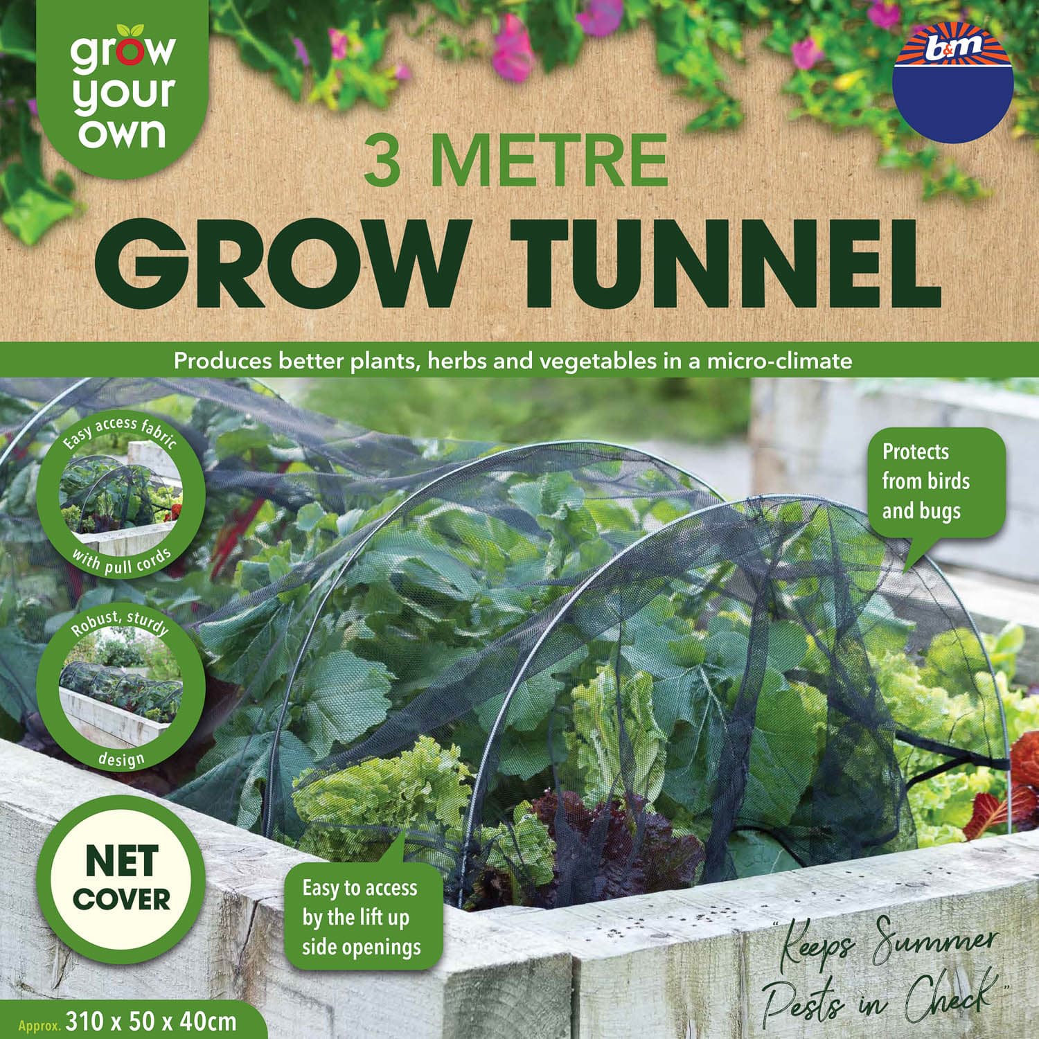 Poly Cover Grow Tunnel 3m Gardening B&M