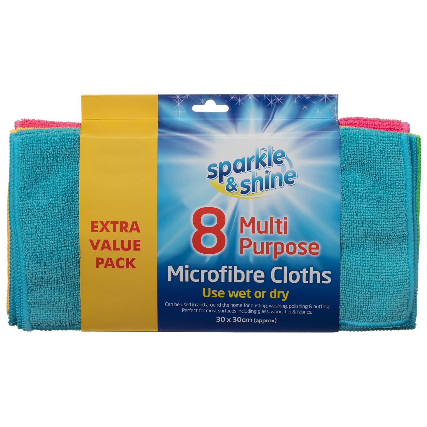 Multi Purpose Microfibre Cloths 8pk Cleaning B&M