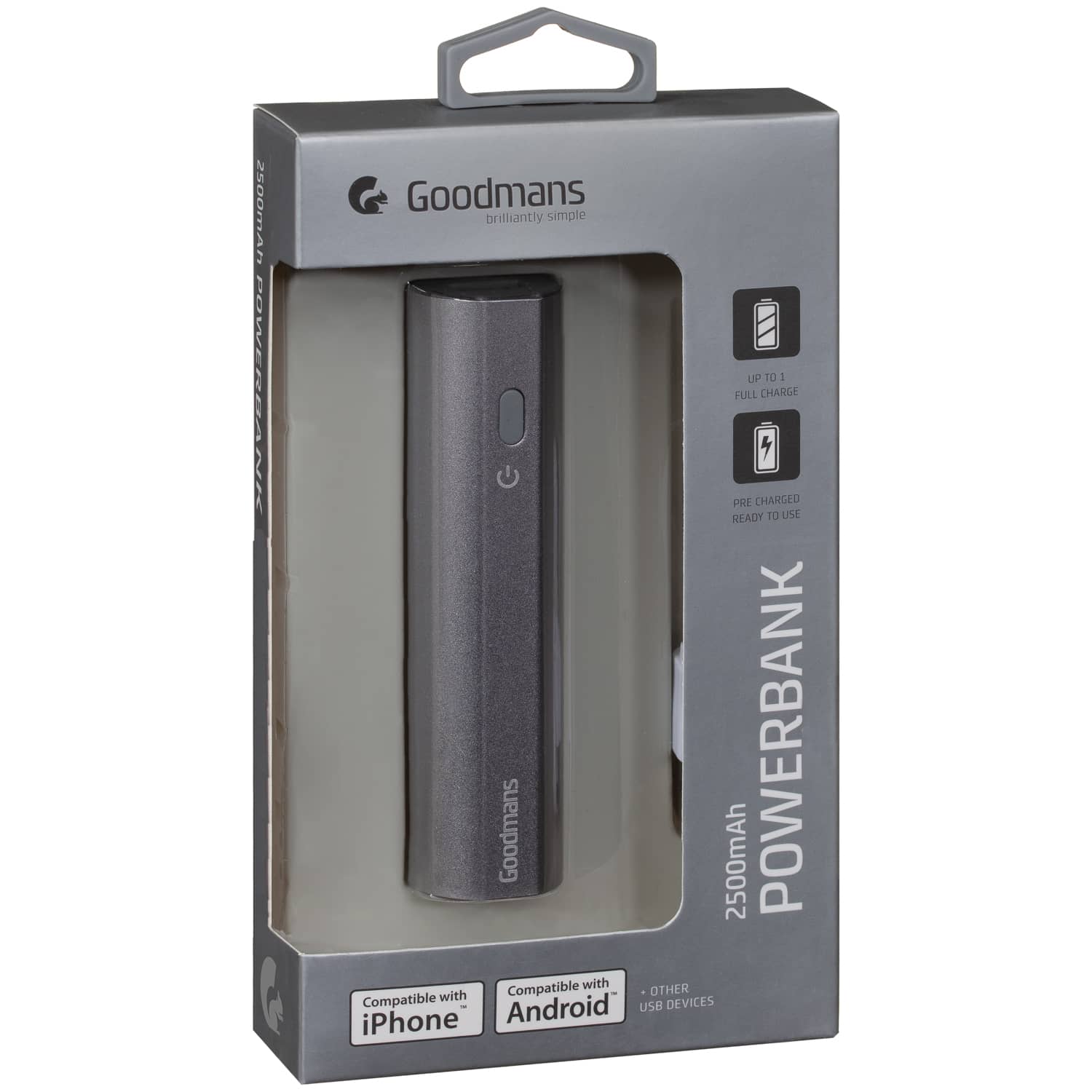 Goodmans Power Bank 2500mAh Space Grey Power Banks B&M
