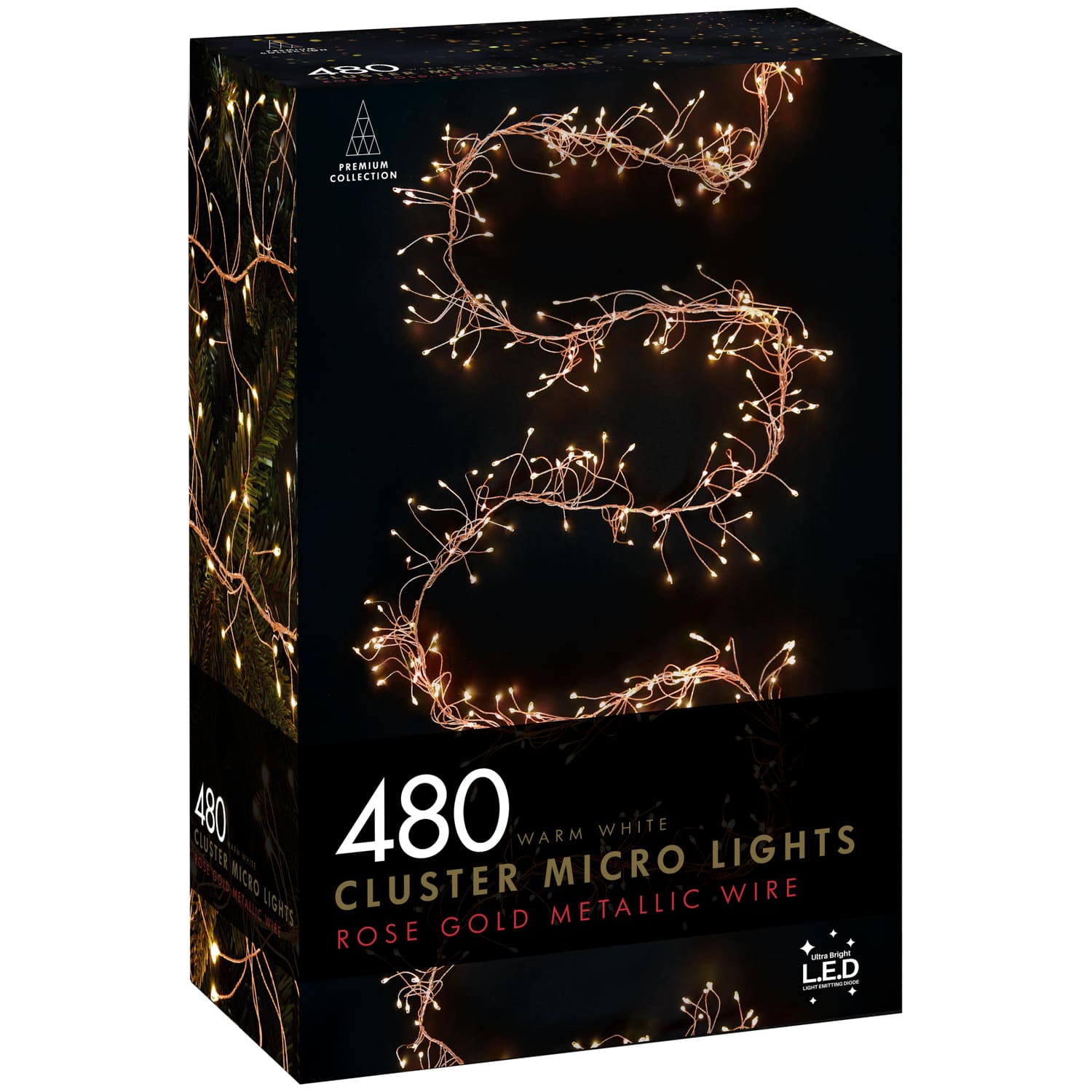 Metal Wire Cluster Christmas Lights 480pk Warm White Lights B&M