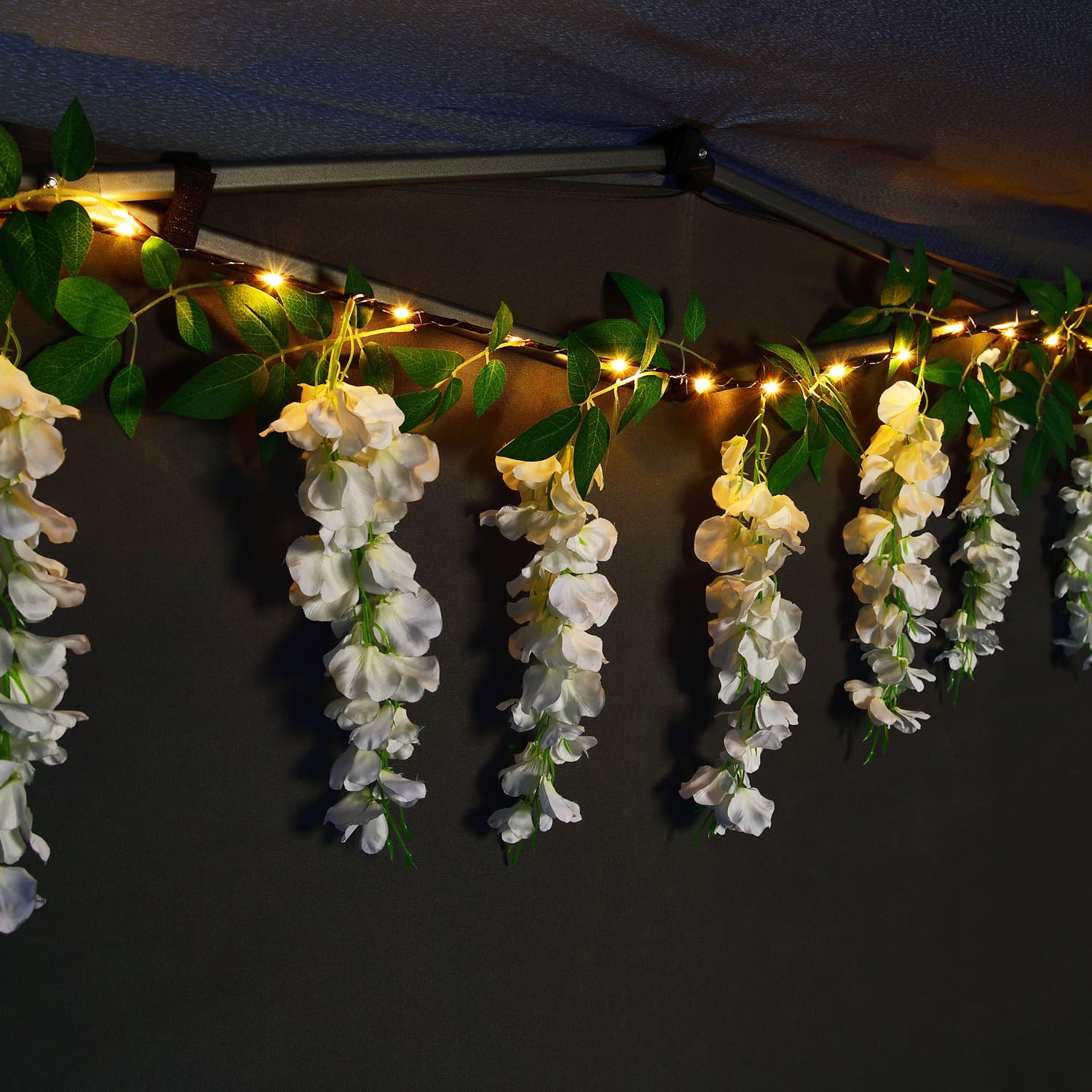 Solar Powered 180cm Artificial Leaf Garland with Wisteria Flowers l