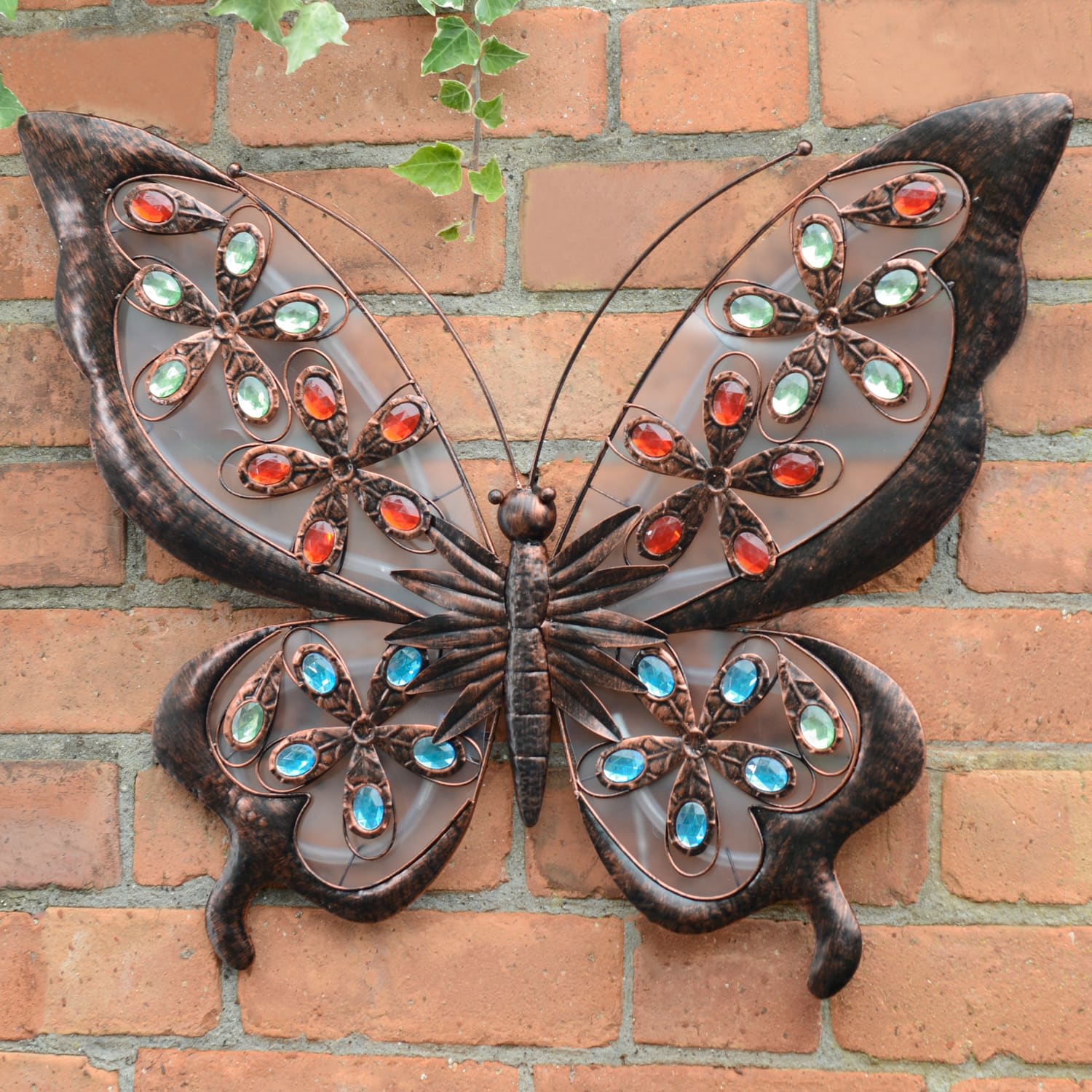 Solar Powered Metal Jewelled Butterfly Wall Art Garden B&M Stores