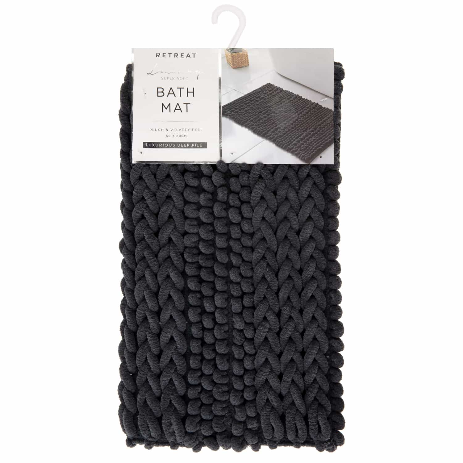 Retreat Knitted Bath Mat 50 x 80cm Charcoal Bath Mats B&M