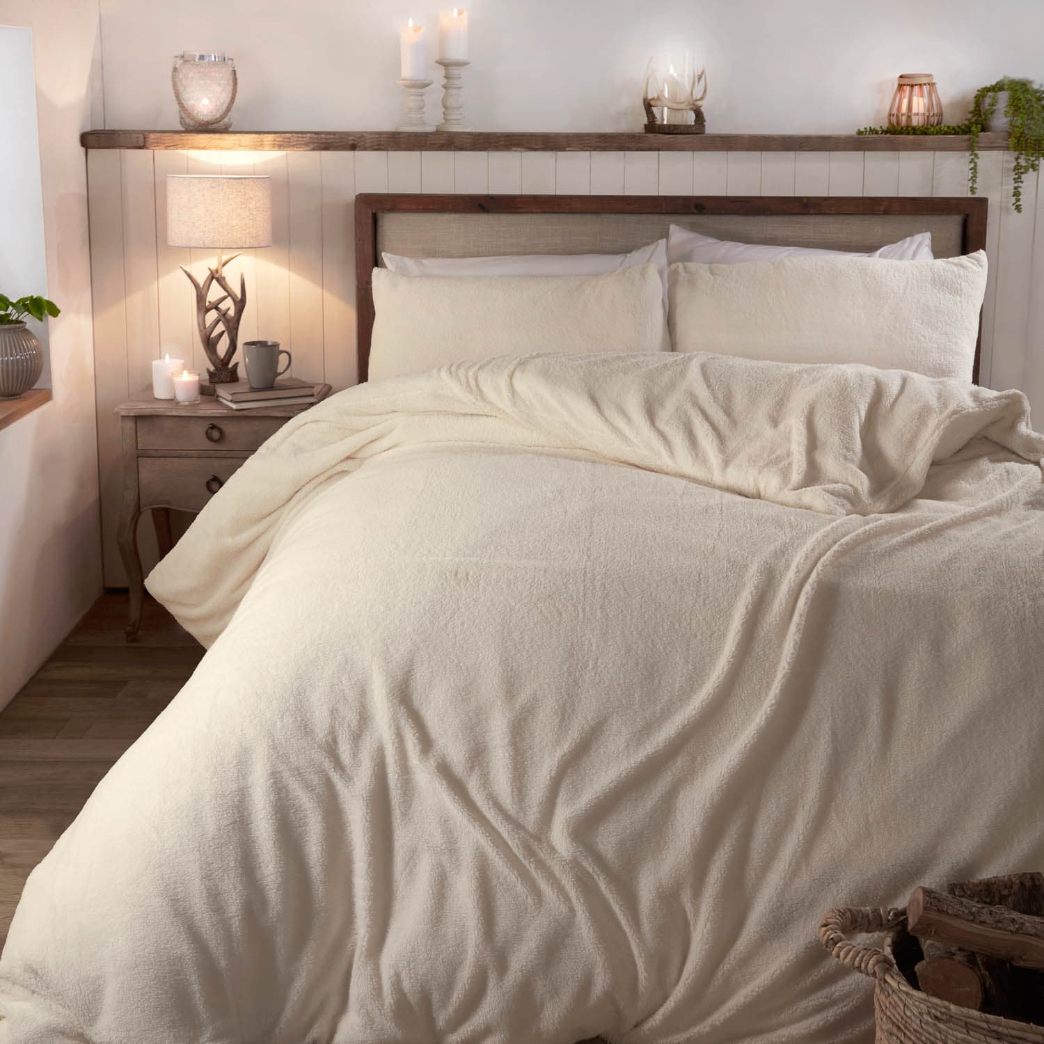 Teddy Fleece Double Duvet Set - Cream 