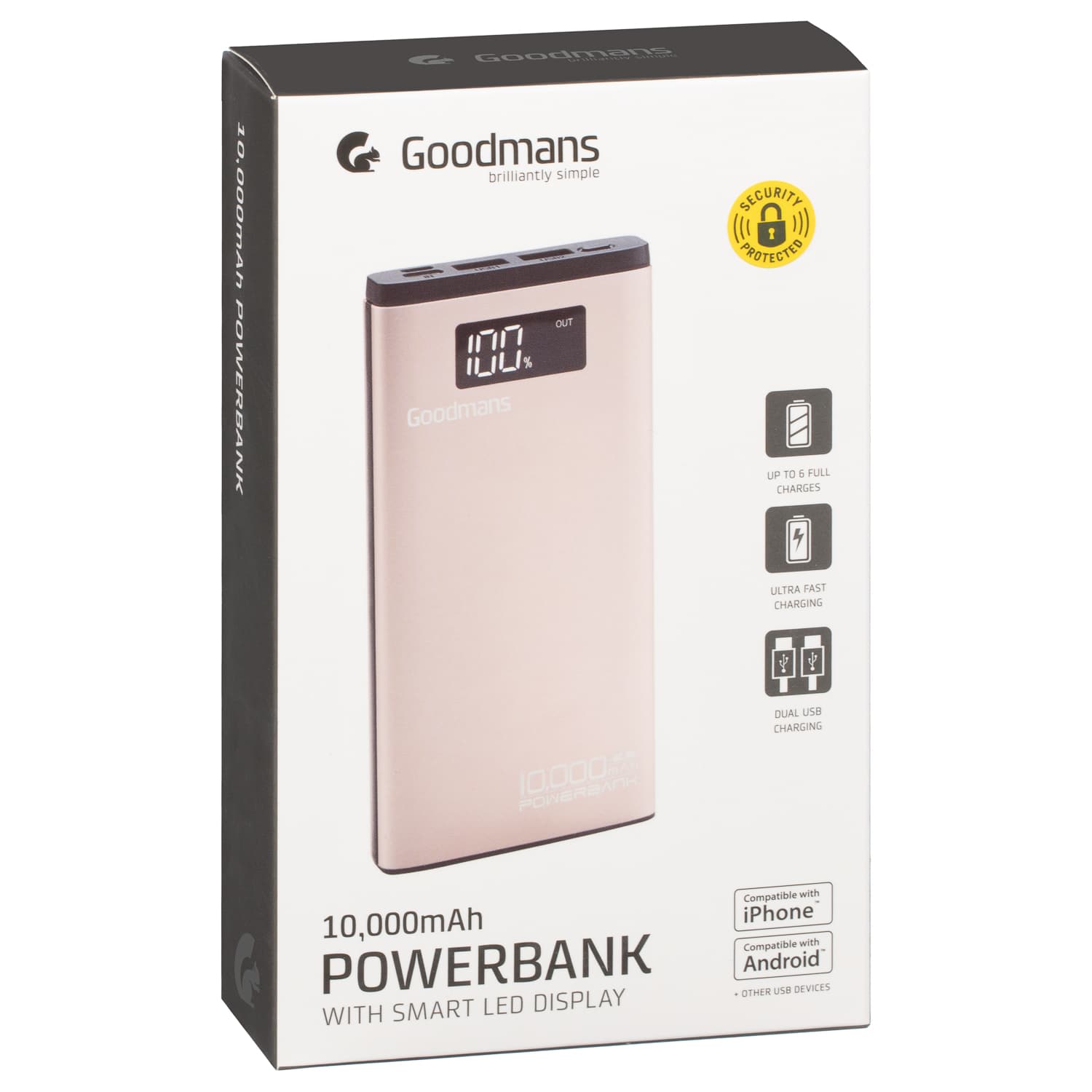 Goodmans Power Bank 10000mAh Rose Gold Power Banks B&M
