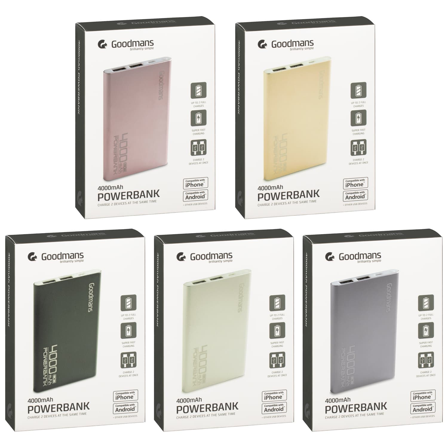 Goodmans Power Bank 4000mAh - Space Grey | Power Banks - B&M