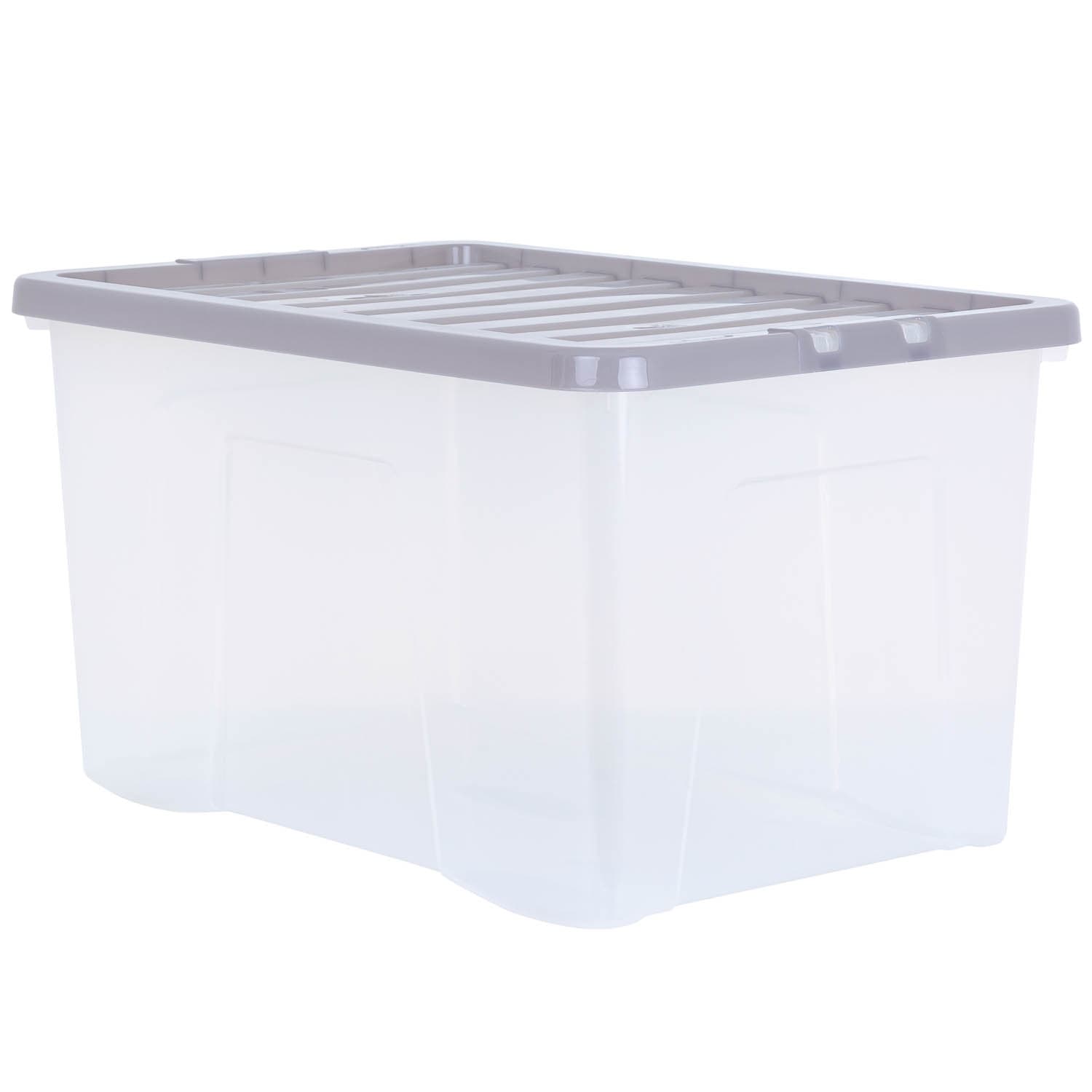 Large Clear Storage Box with Lid 60L Grey Storage Solutions