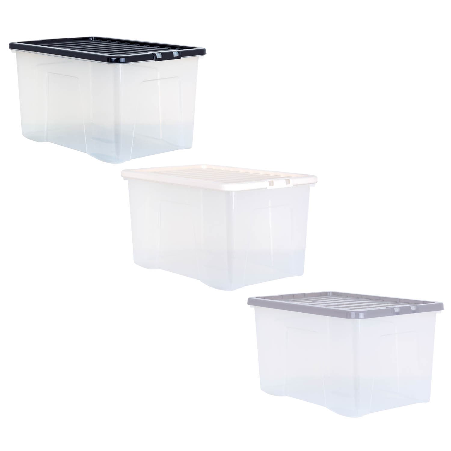 Large Clear Storage Box with Lid 60L Grey Storage Solutions
