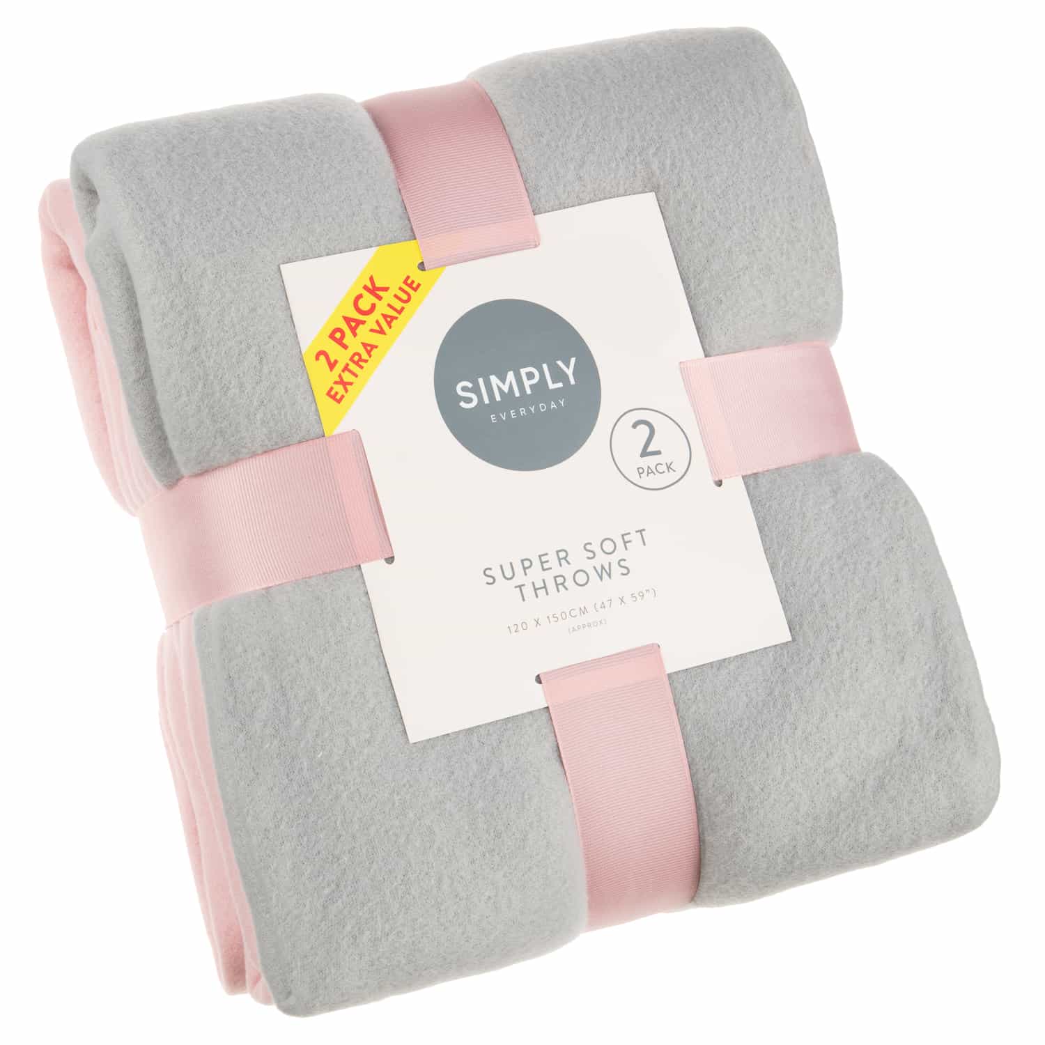 Simply Light Grey & Blush Polar Fleece Throw 2pk Throws B&M