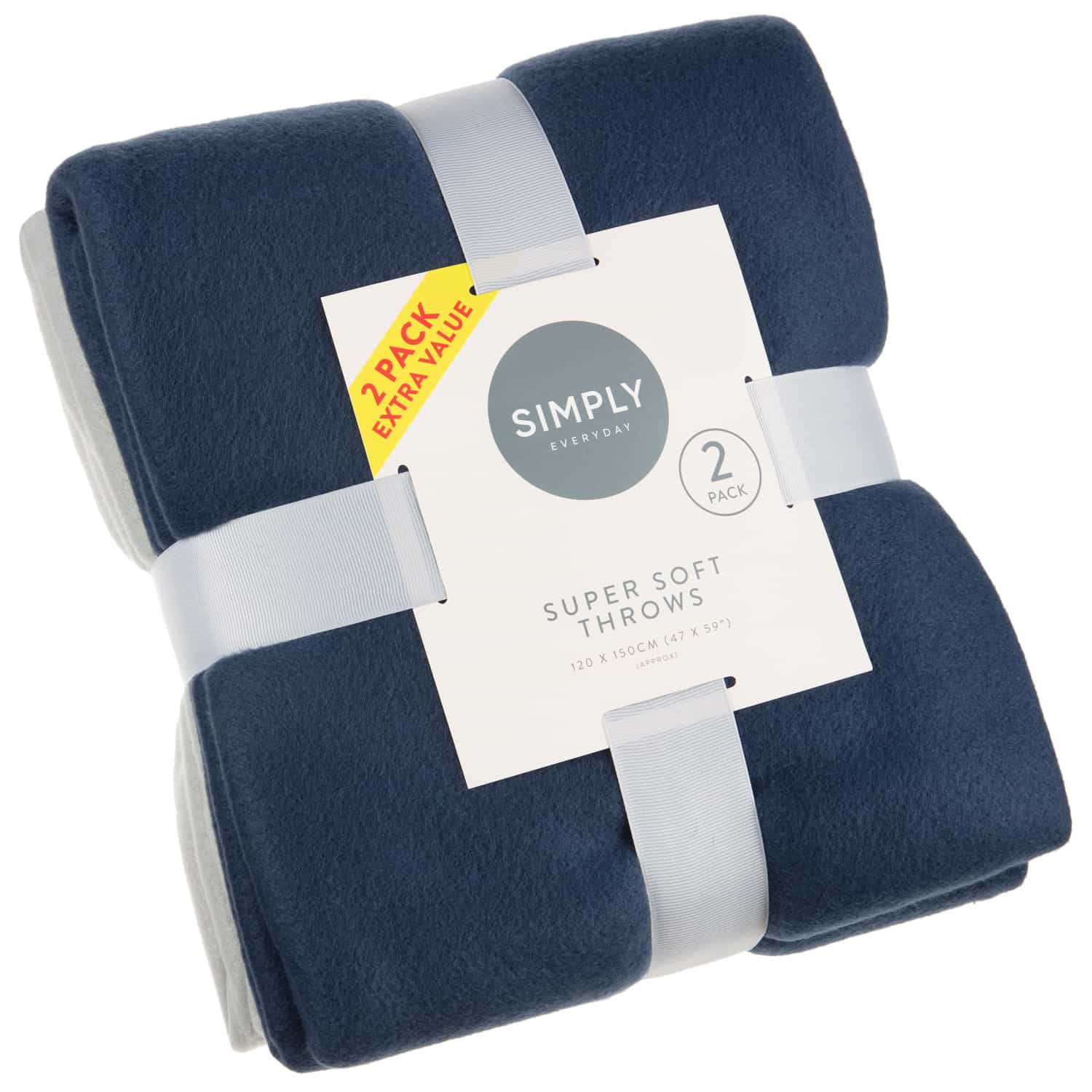 Simply Navy & Grey Polar Fleece Throw 2pk Throws B&M