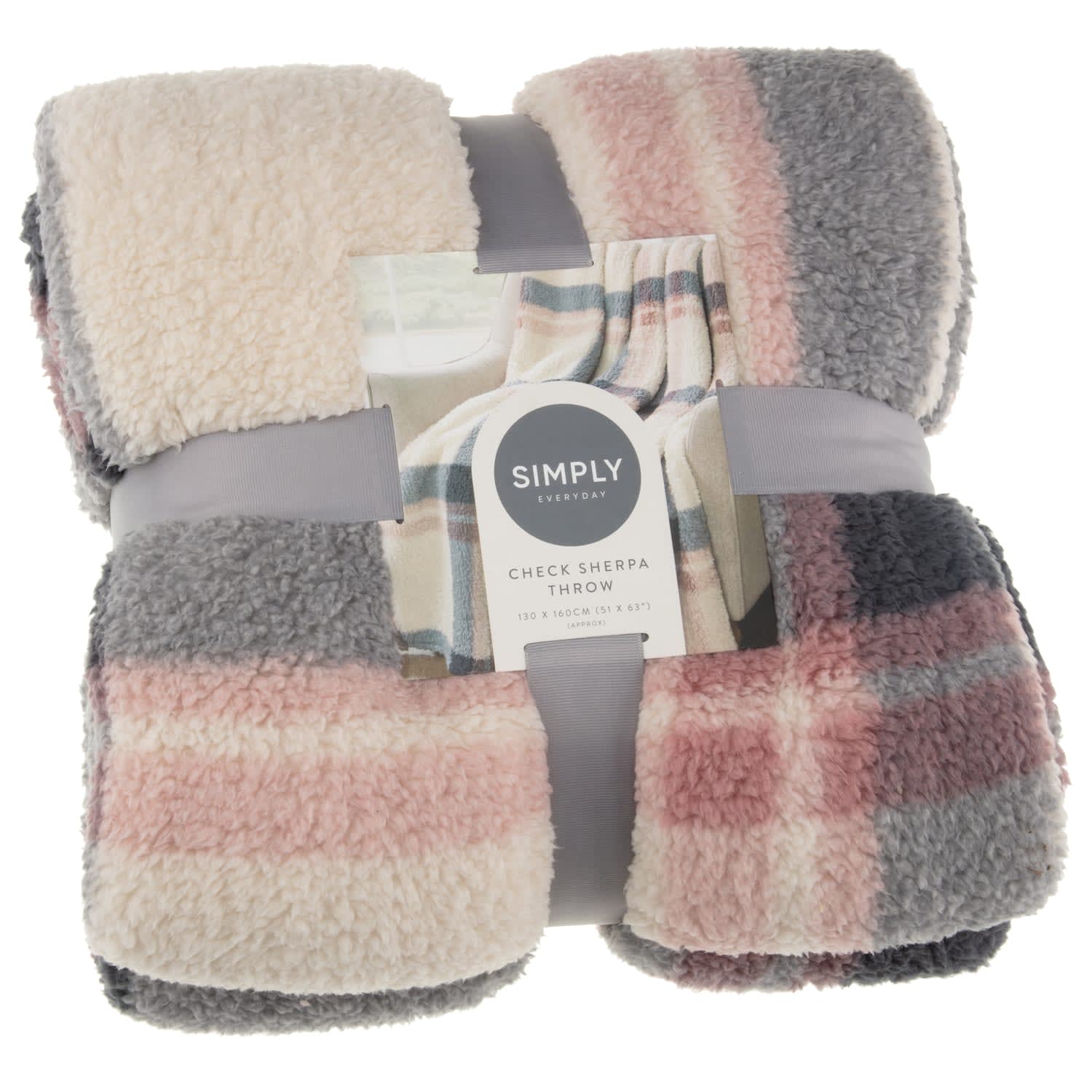 Simply Blush Check Sherpa Throw Throws B&M Stores