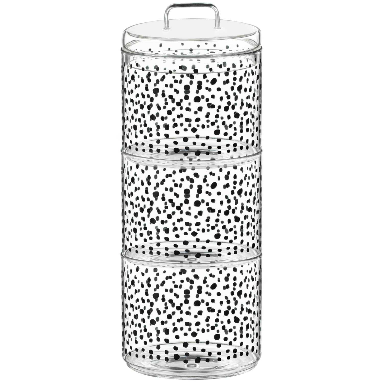 Printed Glass Stackable Storage Jars 3pc Black Kitchen B&M