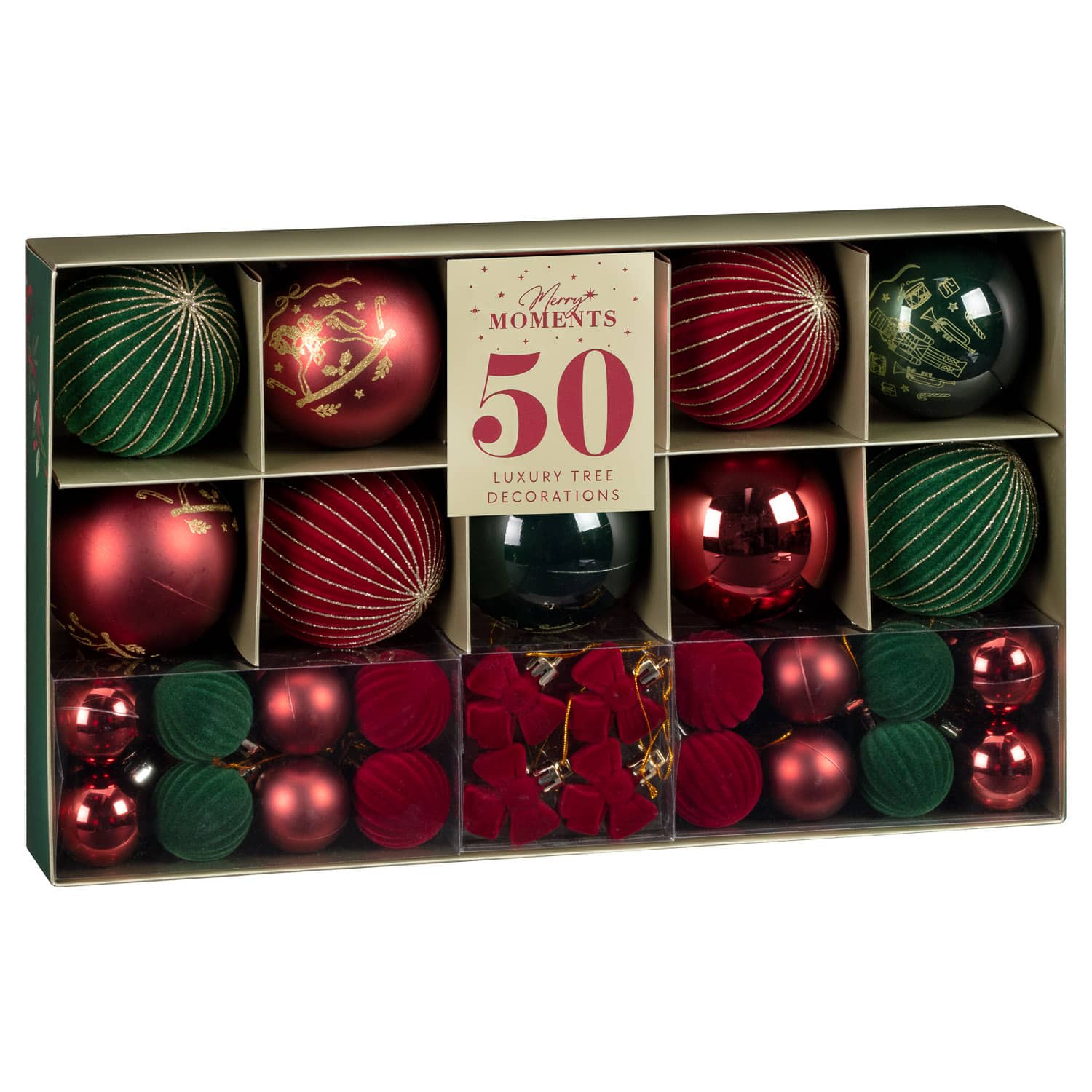Merry Moments Luxury Tree Decorations 50pk - Red & Green