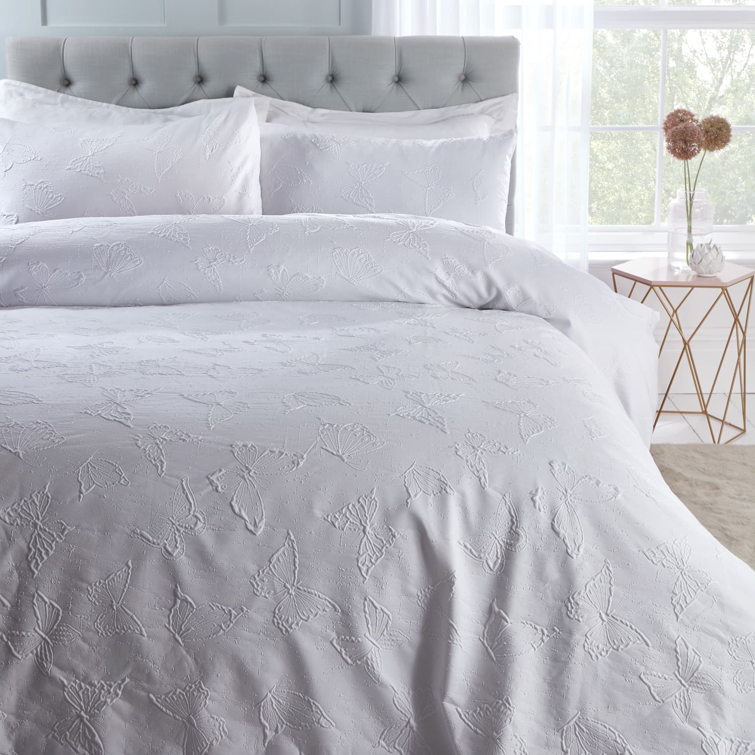 Sadie Butterfly Double Duvet Set White Bedding B&M