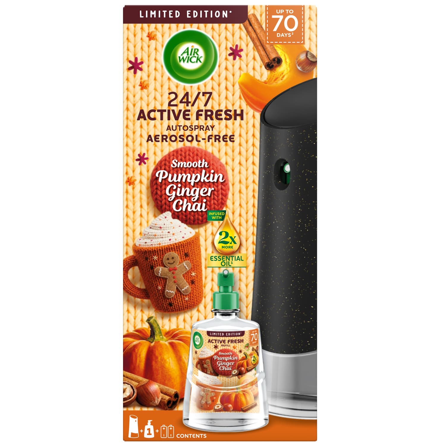 Air Wick Active Fresh Aerosol-Free Automatic Spray Kit - Smooth Pumpkin Ginger Chai
