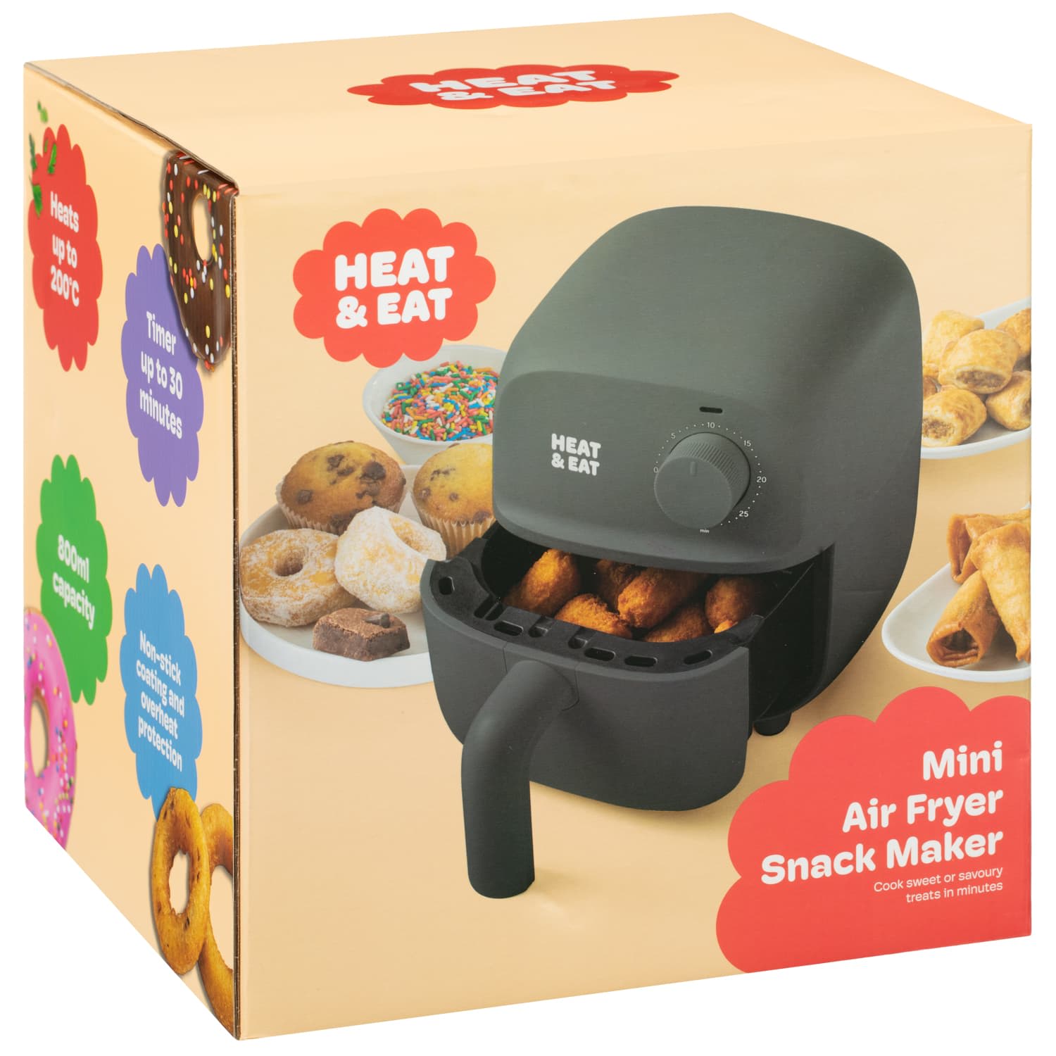 Heat & Eat Mini Air Fryer Snack Maker - Black