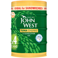 John West Tuna Chunks in Sunflower Oil 4 x 132g Cans