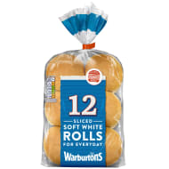Warburtons Sliced Soft White Rolls 12pk