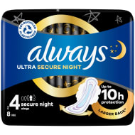 Always Ultra Secure Night Wings 8pk - Size 4