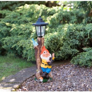 Garden Gnome with Solar Lamp Post - Orange